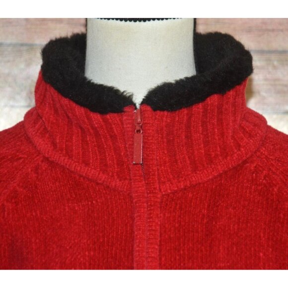 Carolyn Taylor Ladies Red Full Zip Faux Fur Fair Isle Sweater Cardigan Size XL - Picture 7 of 15
